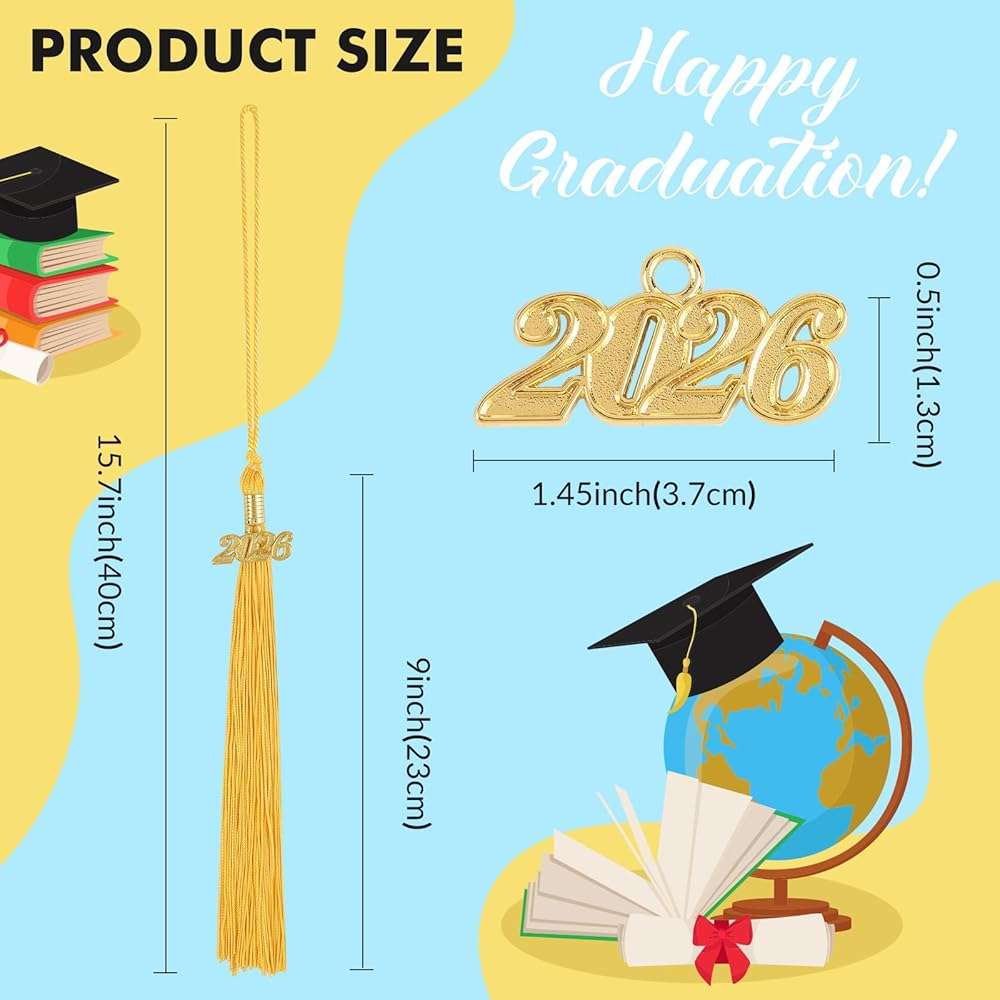 2026 Tassel Graduation 9 Inch Grad Cap Tassel with 2026 Gold Charm Graduations Tassel for High School College University Graduation Ceremony Decorations (1, Gold) - Image 3