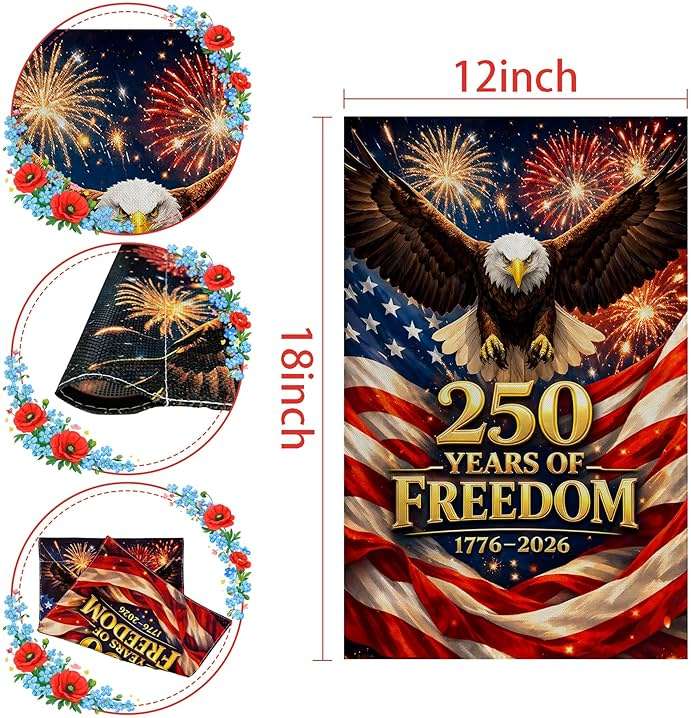250 Anniversary USA Garden Flag | 250 Years of Freedom Double Sided America Merchandise Patriotic Banner, 4th of July Decorations Accessories for Garden Yard Porch Patio Lawn Outdoor Outside Decor - Image 3