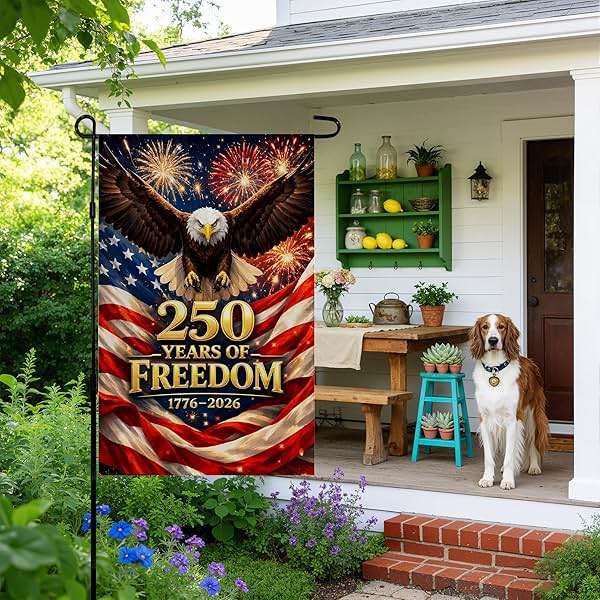 250 Anniversary USA Garden Flag | 250 Years of Freedom Double Sided America Merchandise Patriotic Banner, 4th of July Decorations Accessories for Garden Yard Porch Patio Lawn Outdoor Outside Decor - Image 6