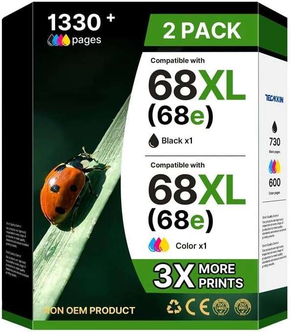 68XL 68e for HP 68 Ink Cartridges, Compatible for HP 68 Ink Cartridges Black/Color Combo Pack, High Yield for HP Ink 68 Work with Envy 6155e 6555e 6152e 6100e 6552e 6558e 6500e 2910 (1 Black,1 Color) - Image 1