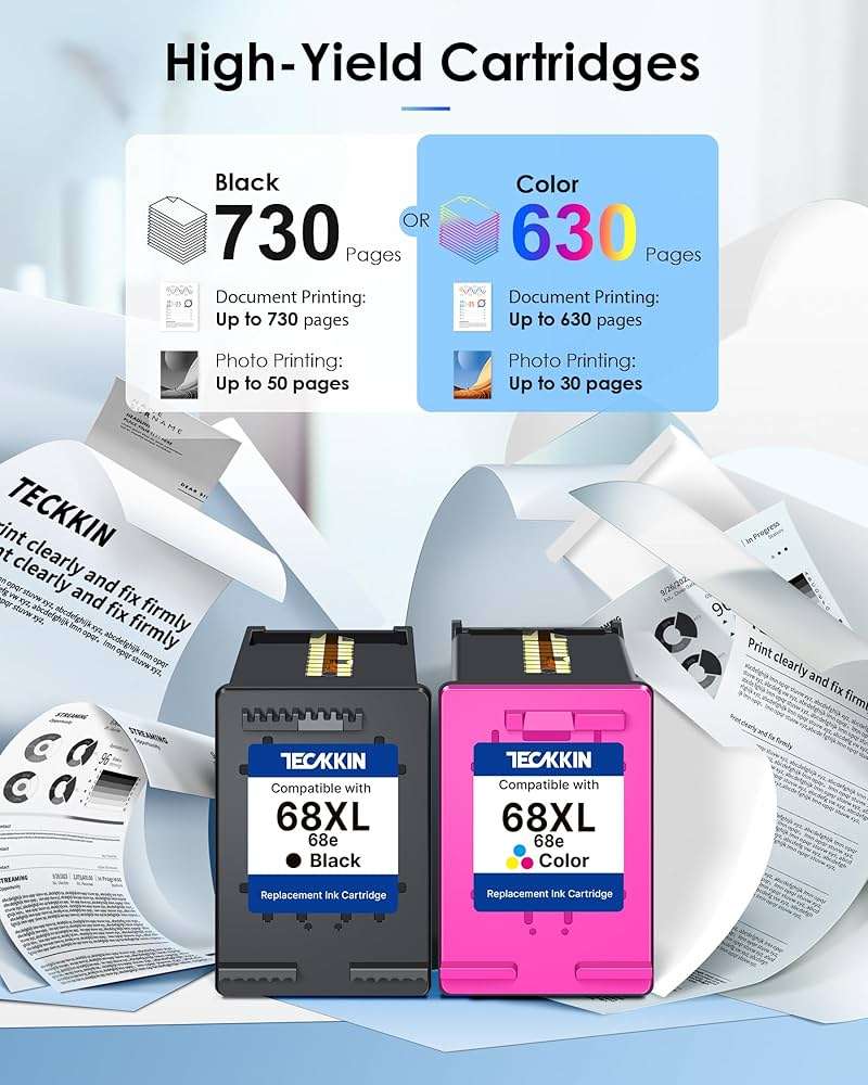 68XL 68e for HP 68 Ink Cartridges, Compatible for HP 68 Ink Cartridges Black/Color Combo Pack, High Yield for HP Ink 68 Work with Envy 6155e 6555e 6152e 6100e 6552e 6558e 6500e 2910 (1 Black,1 Color) - Image 3