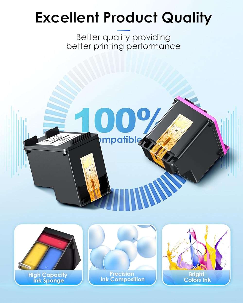 68XL 68e for HP 68 Ink Cartridges, Compatible for HP 68 Ink Cartridges Black/Color Combo Pack, High Yield for HP Ink 68 Work with Envy 6155e 6555e 6152e 6100e 6552e 6558e 6500e 2910 (1 Black,1 Color) - Image 4