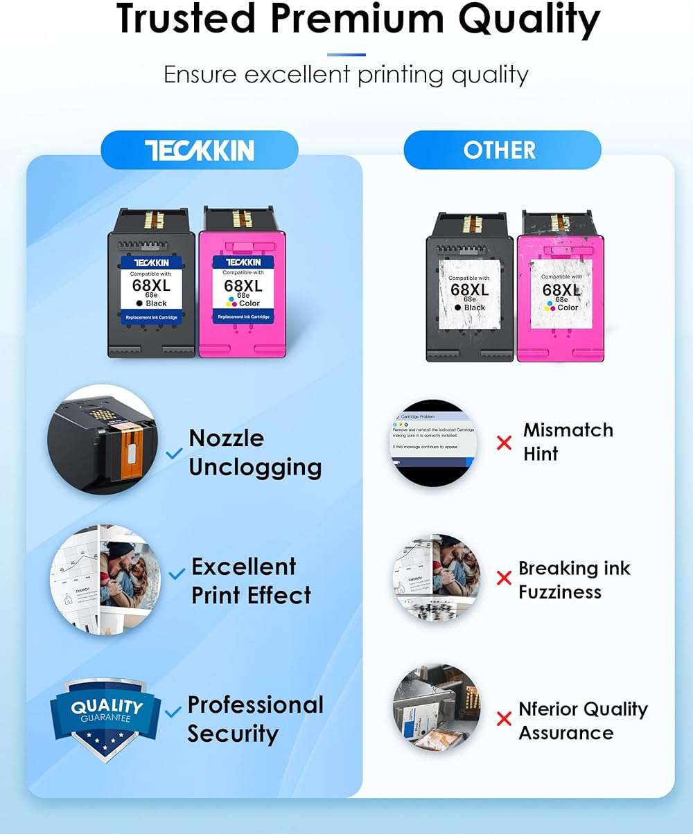 68XL 68e for HP 68 Ink Cartridges, Compatible for HP 68 Ink Cartridges Black/Color Combo Pack, High Yield for HP Ink 68 Work with Envy 6155e 6555e 6152e 6100e 6552e 6558e 6500e 2910 (1 Black,1 Color) - Image 6