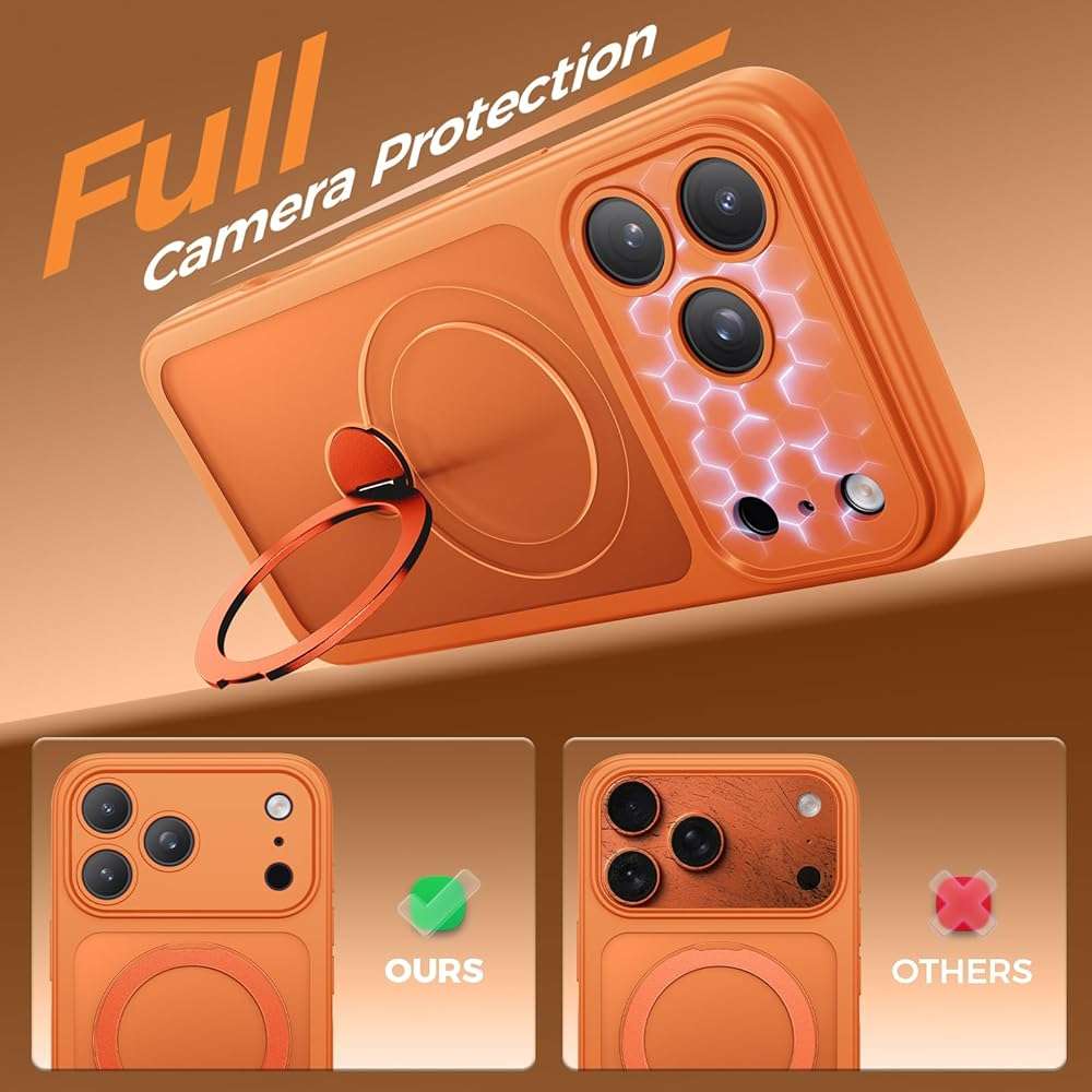 Loyal Bee for iPhone 17 Pro Max Case [ 360° Spin Magnetic Stand] [Full Camera Protection] Compatible with Magsafe, 15FT Military-Grade Protection, Translucent Anti-Slip Phone Case 6.9'', Cosmic Orange - Image 2