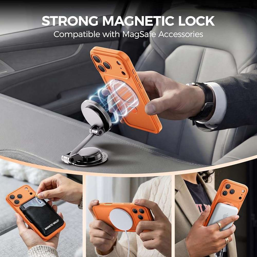 Loyal Bee for iPhone 17 Pro Max Case [ 360° Spin Magnetic Stand] [Full Camera Protection] Compatible with Magsafe, 15FT Military-Grade Protection, Translucent Anti-Slip Phone Case 6.9'', Cosmic Orange - Image 4