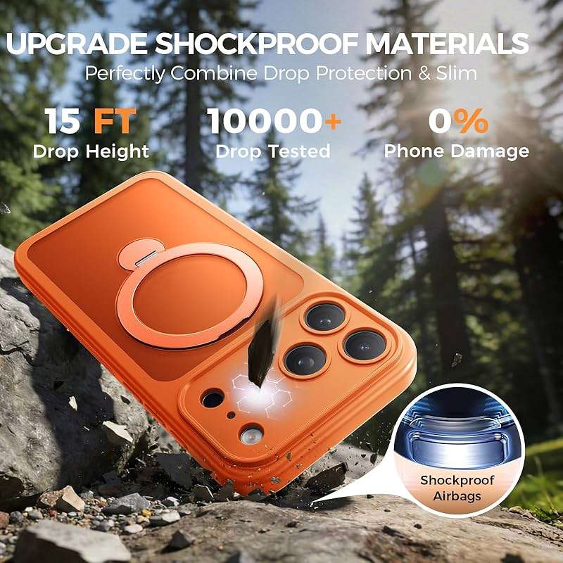 Loyal Bee for iPhone 17 Pro Max Case [ 360° Spin Magnetic Stand] [Full Camera Protection] Compatible with Magsafe, 15FT Military-Grade Protection, Translucent Anti-Slip Phone Case 6.9'', Cosmic Orange - Image 7