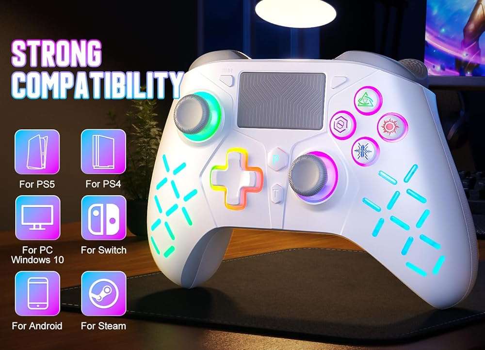 Gamrombo Gaming Controller for PlayStation 5 / PS5, PS4/PS3/PC/Switch/Steam Deck/Mac/Android/iOS with RGB LED Lights, Hall Triggers, Hall Joysticks, Marco, Audio Jack - Need to upgrade - Image 2