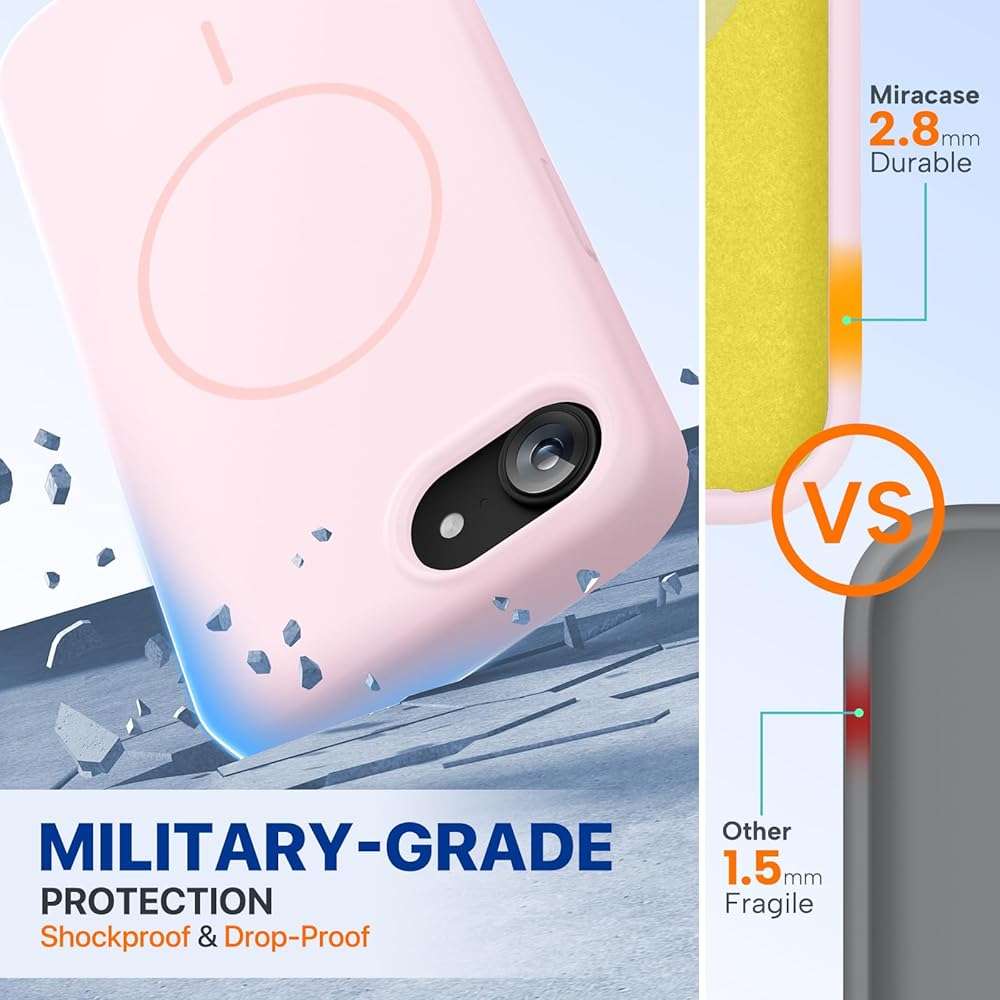 Miracase Magnetic for iPhone 17e Case & iPhone 16e Case, [Soft Anti-Scratch Microfiber Lining], Compatible with MagSafe, Silicone Shockproof Protection Phone Case for iPhone 17e/16e, Sand Pink - Image 2