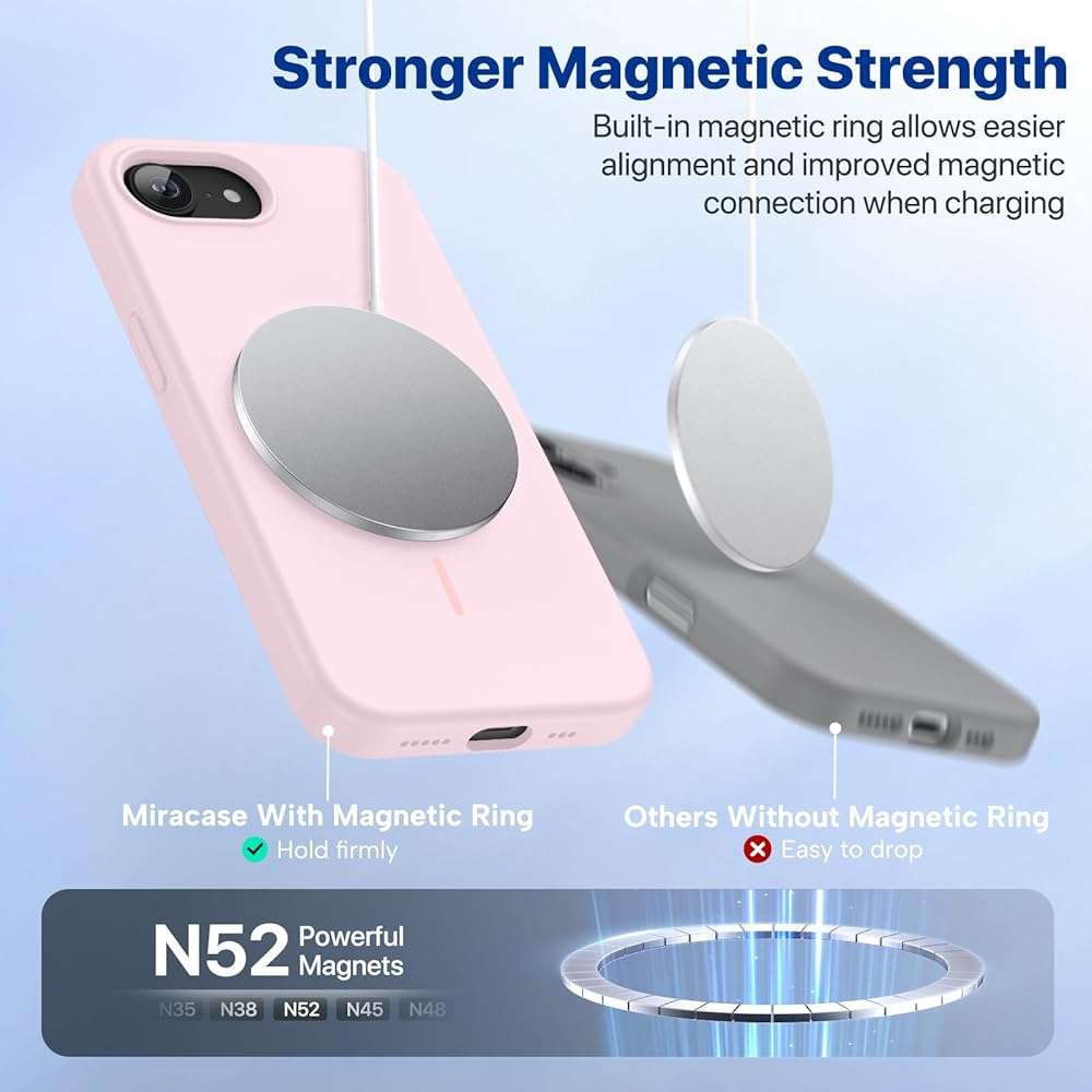 Miracase Magnetic for iPhone 17e Case & iPhone 16e Case, [Soft Anti-Scratch Microfiber Lining], Compatible with MagSafe, Silicone Shockproof Protection Phone Case for iPhone 17e/16e, Sand Pink - Image 5