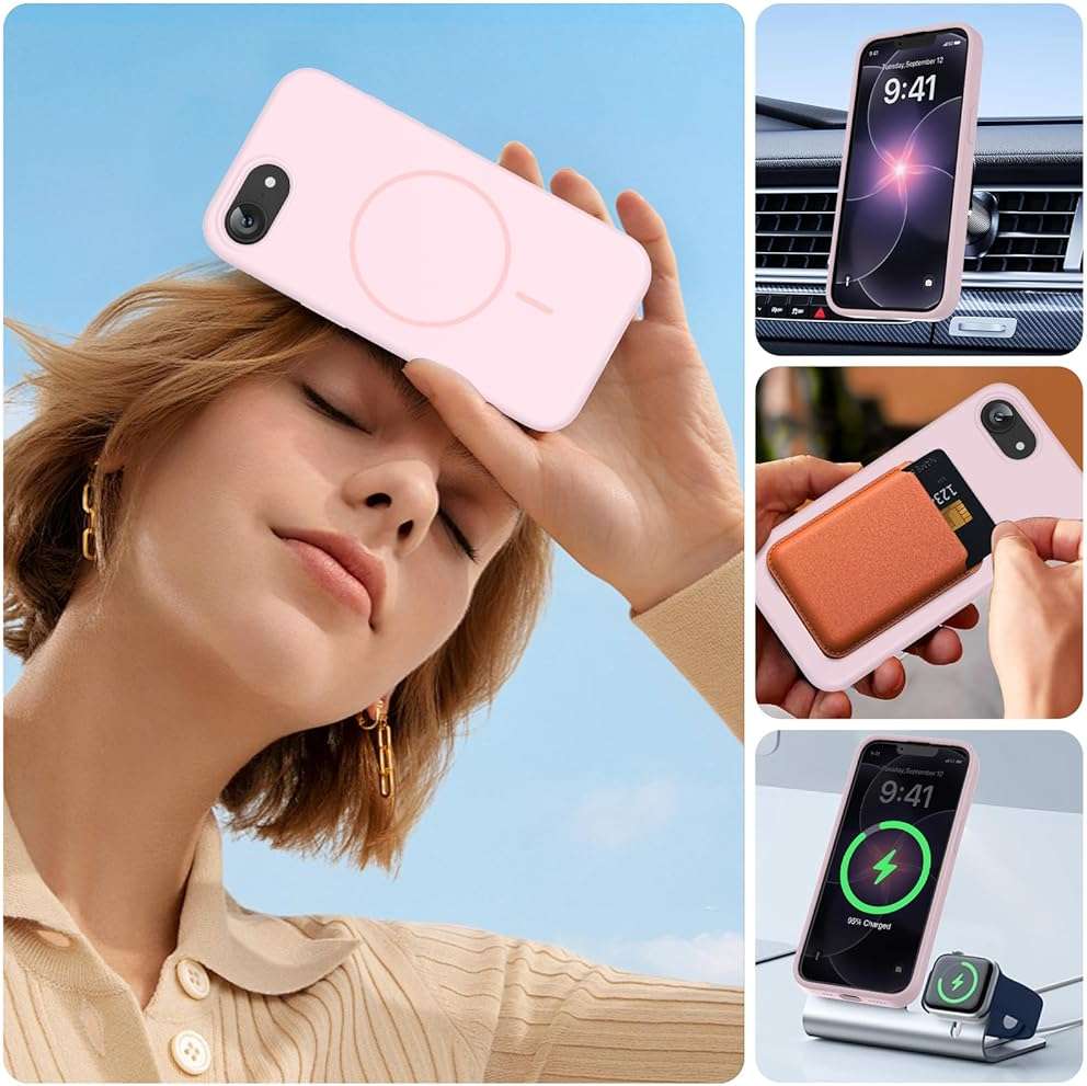 Miracase Magnetic for iPhone 17e Case & iPhone 16e Case, [Soft Anti-Scratch Microfiber Lining], Compatible with MagSafe, Silicone Shockproof Protection Phone Case for iPhone 17e/16e, Sand Pink - Image 6