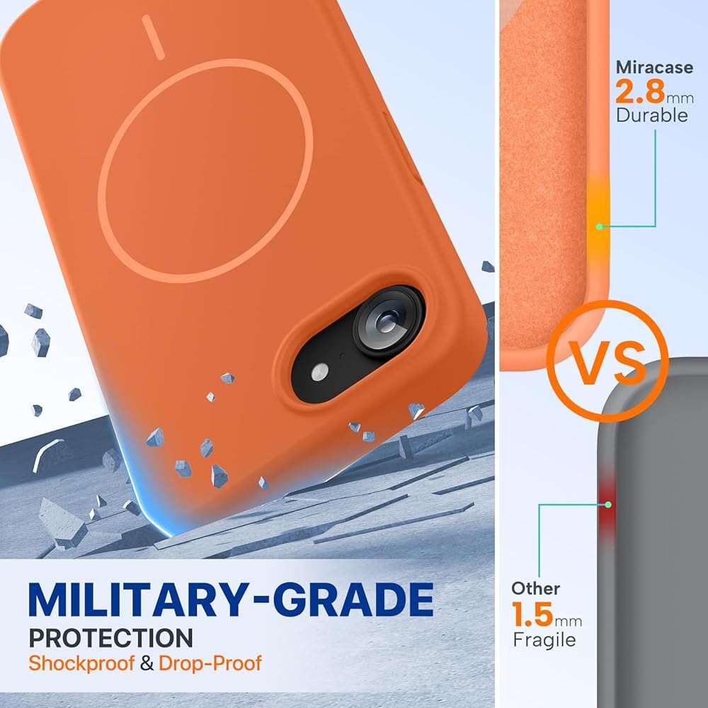 Miracase Magnetic for iPhone 17e Case & iPhone 16e Case, [Soft Anti-Scratch Microfiber Lining], Compatible with MagSafe, Silicone Shockproof Protection Phone Case for iPhone 17e/16e, Orange - Image 2