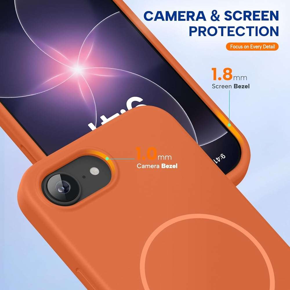 Miracase Magnetic for iPhone 17e Case & iPhone 16e Case, [Soft Anti-Scratch Microfiber Lining], Compatible with MagSafe, Silicone Shockproof Protection Phone Case for iPhone 17e/16e, Orange - Image 4
