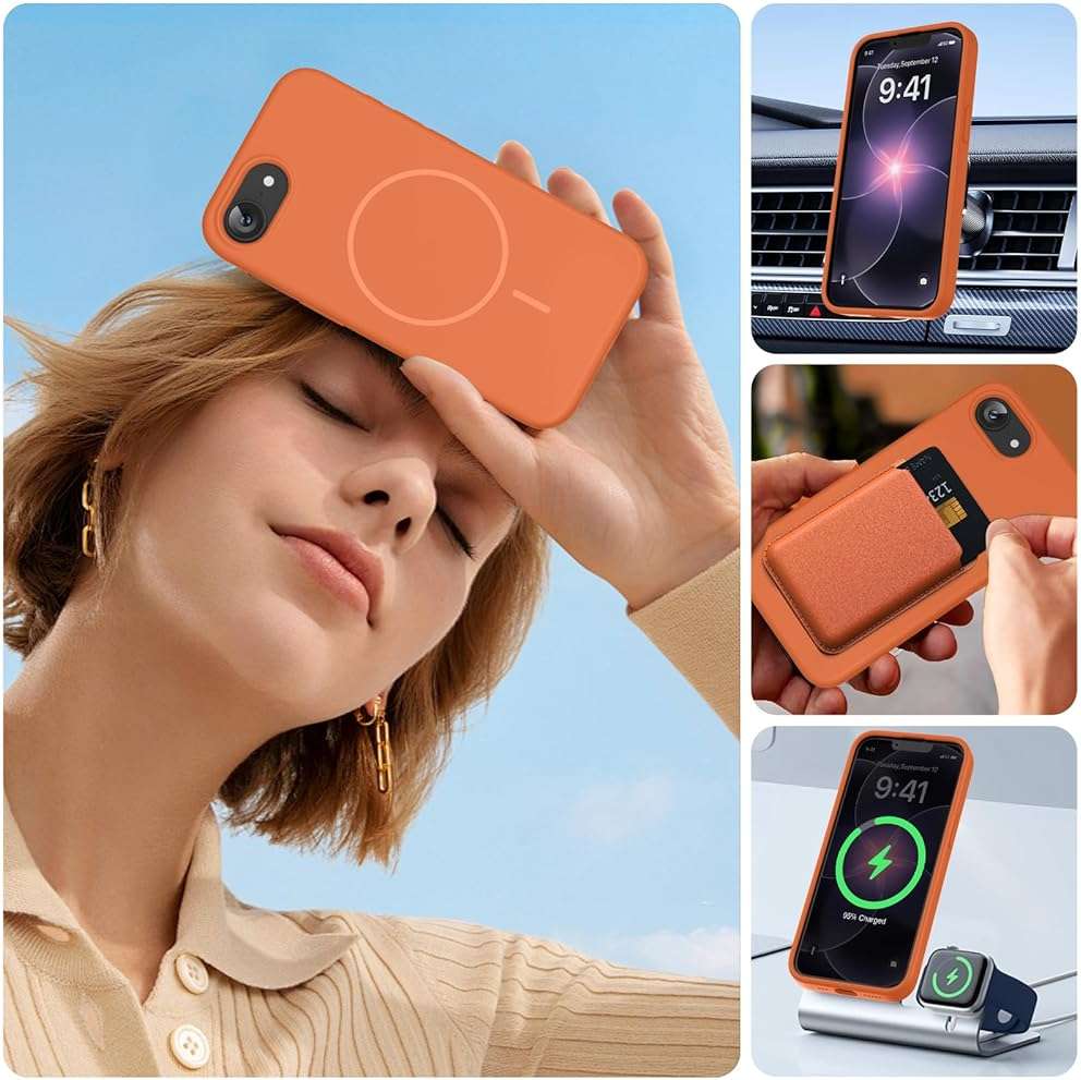 Miracase Magnetic for iPhone 17e Case & iPhone 16e Case, [Soft Anti-Scratch Microfiber Lining], Compatible with MagSafe, Silicone Shockproof Protection Phone Case for iPhone 17e/16e, Orange - Image 6