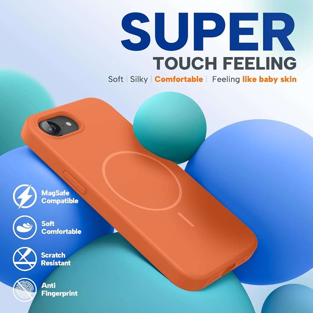Miracase Magnetic for iPhone 17e Case & iPhone 16e Case, [Soft Anti-Scratch Microfiber Lining], Compatible with MagSafe, Silicone Shockproof Protection Phone Case for iPhone 17e/16e, Orange - Image 7