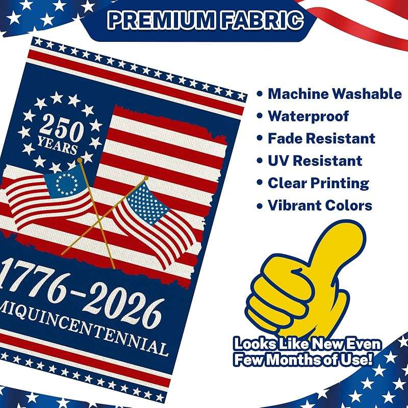 250 Anniversary Usa Garden Flags for Outside, 250 Anniversary USA Flag 1776-2026 Commemorative Patriotic Yard Sign Outdoor Stars & Stripes Design Banner 4th of July Decorations Double Sided Waterproof 250 Year American Flag 12x18 Inch - Image 8