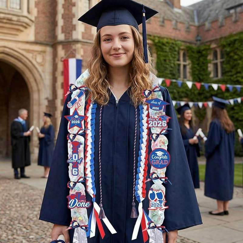 Zeruvex 2026 Blue White Red Graduation Ribbon Candy Bags Lei Kit Honor Cords with Tassel, Class of 2026 Grad Embroidery Patches with Pins Party Supplies for High School College Graduation - Image 5