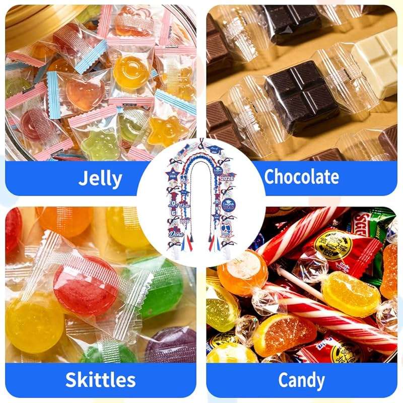 Zeruvex 2026 Blue White Red Graduation Ribbon Candy Bags Lei Kit Honor Cords with Tassel, Class of 2026 Grad Embroidery Patches with Pins Party Supplies for High School College Graduation - Image 6