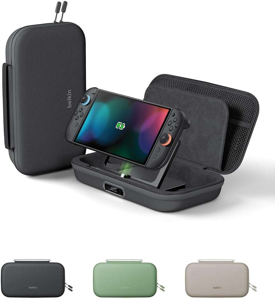 Belkin Nintendo Switch 2 Charging Case Pro, 10000mAh Power Bank, 30W Fast Charging w/Kick Stand - Custom Fit, Hard Shell Carrying Case, 12 Game Card Slots, AirTag Holder, Digital Display - Black - Image 1