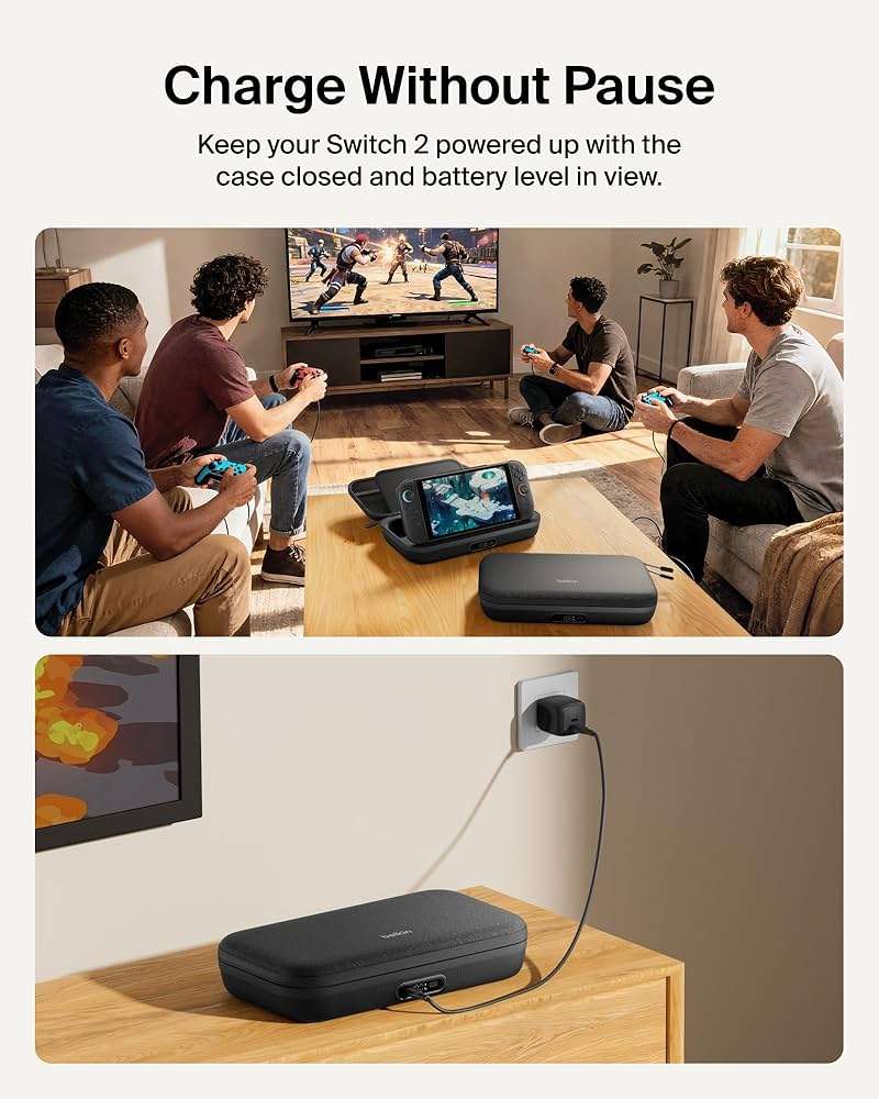 Belkin Nintendo Switch 2 Charging Case Pro, 10000mAh Power Bank, 30W Fast Charging w/Kick Stand - Custom Fit, Hard Shell Carrying Case, 12 Game Card Slots, AirTag Holder, Digital Display - Black - Image 6