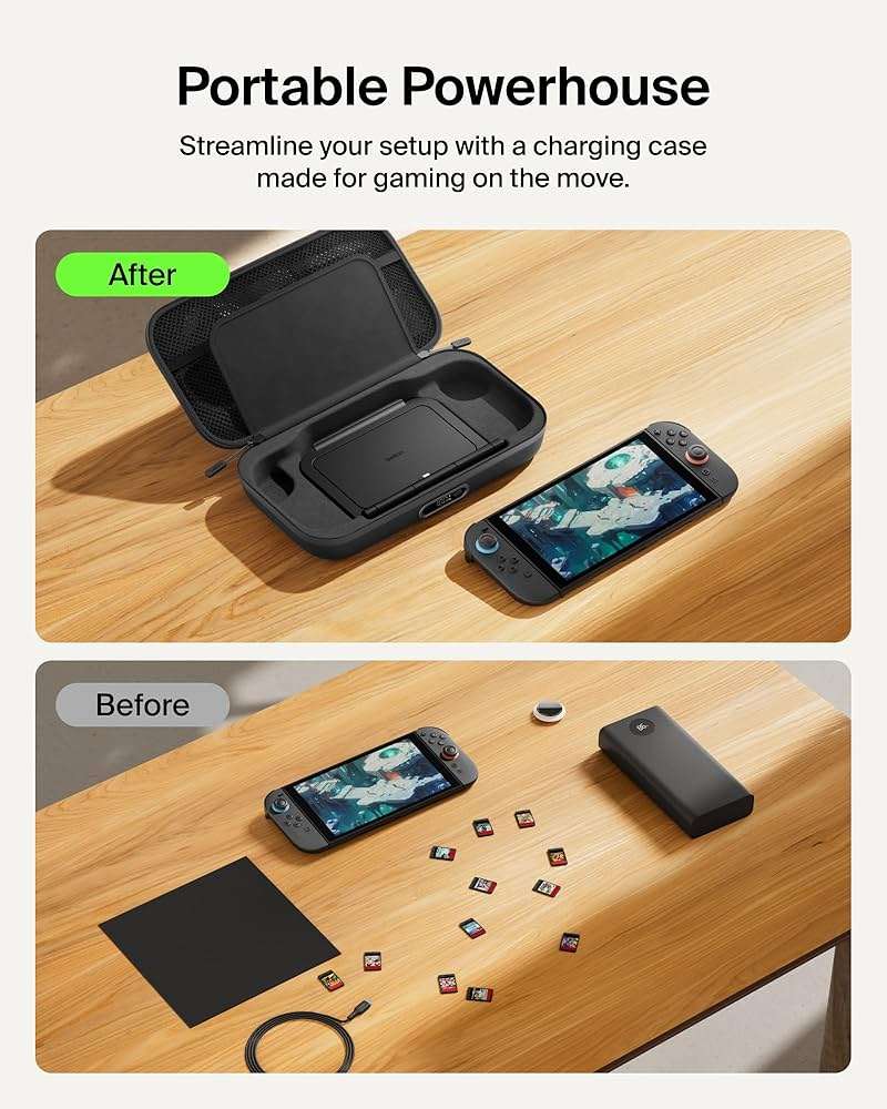 Belkin Nintendo Switch 2 Charging Case Pro, 10000mAh Power Bank, 30W Fast Charging w/Kick Stand - Custom Fit, Hard Shell Carrying Case, 12 Game Card Slots, AirTag Holder, Digital Display - Black - Image 7