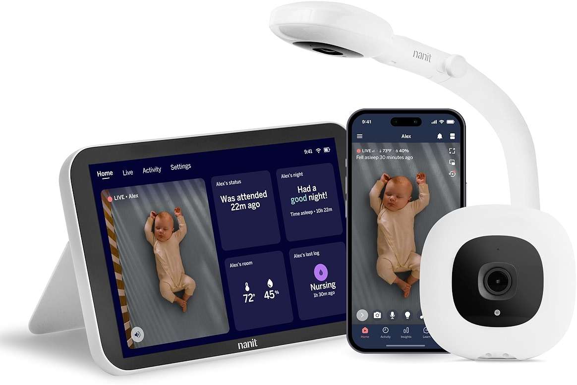 Nanit Smart Baby Monitor System with Floor Stand & 8" Display Screen - Crystal-Clear Video, Real-Time Notifications, Sleep Insights - Baby Must Have for Parents - Image 1