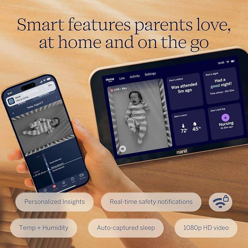 Nanit Smart Baby Monitor System with Floor Stand & 8" Display Screen - Crystal-Clear Video, Real-Time Notifications, Sleep Insights - Baby Must Have for Parents - Image 3