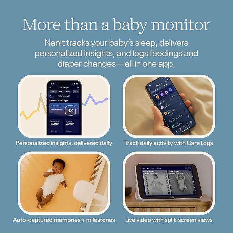 Nanit Smart Baby Monitor System with Floor Stand & 8" Display Screen - Crystal-Clear Video, Real-Time Notifications, Sleep Insights - Baby Must Have for Parents - Image 4