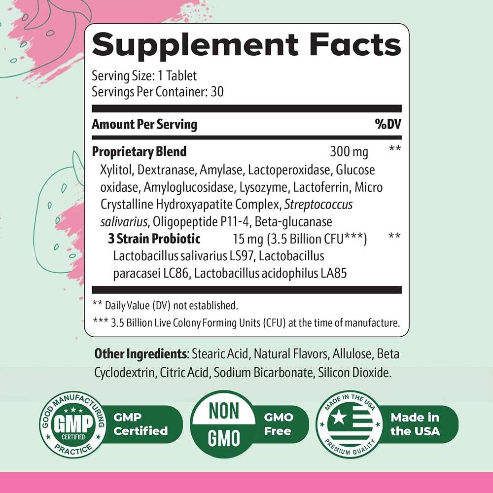 Oracare – Daily Oral Support with Enzymes, Hydroxyapatite, Xylitol & 3-Strain Probiotic Blend – Non-GMO Stimulant-Free Formula – Made in USA – 30 Melt-In-Mouth Tablets, 1 Month Supply - Image 3