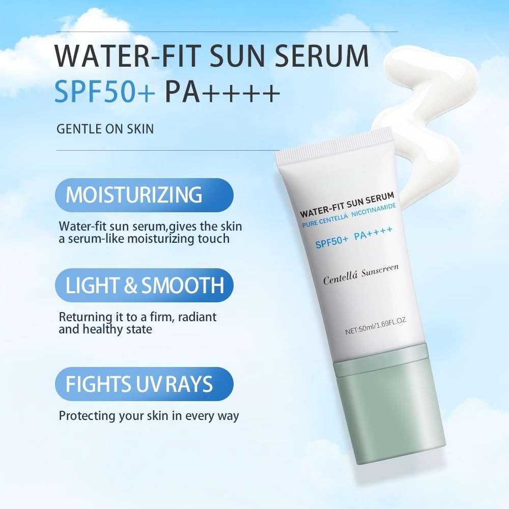 Centella Sunscreen, SPF50+ Lightweight Hydrating Centella Water-Fit Sun Serum for All Skin Type and UV Defense (1Pcs) - Image 5
