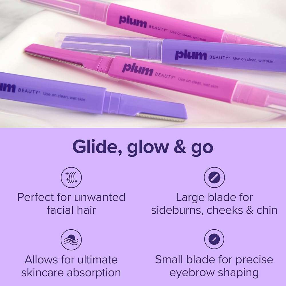 Plum Beauty Double-Sided Dermaplaning Razors (4-Pack) - Womens Facial Razors - Image 5