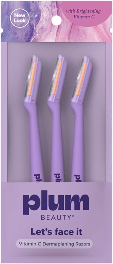 Plum Beauty Vitamin C Dermaplaning Razors (3-Pack)– Facial Razors for Women | Peach Fuzz & Dead Skin Remover, Brightening Vitamin C Strip for Collagen Support & Skincare Absorption - Image 2
