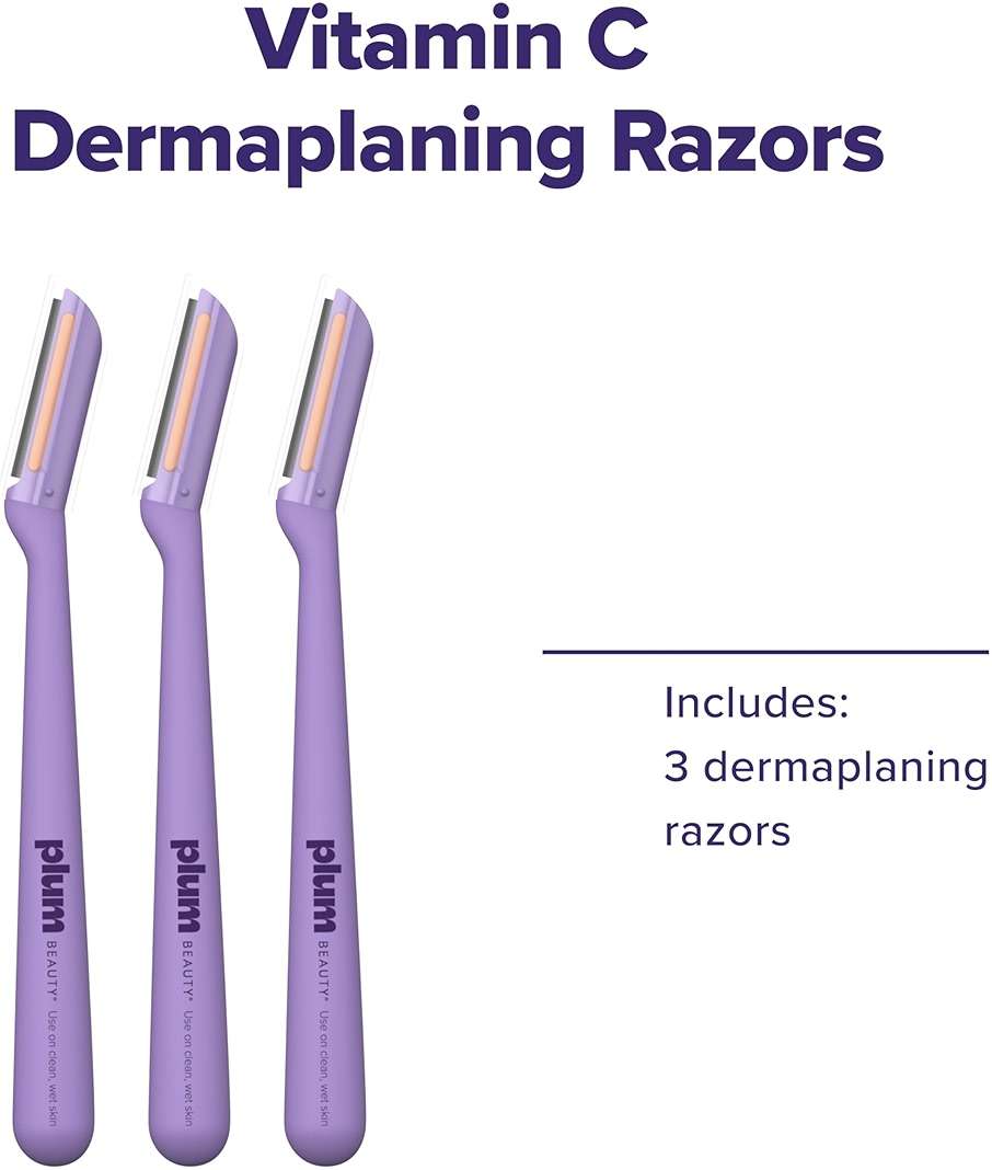 Plum Beauty Vitamin C Dermaplaning Razors (3-Pack)– Facial Razors for Women | Peach Fuzz & Dead Skin Remover, Brightening Vitamin C Strip for Collagen Support & Skincare Absorption - Image 7