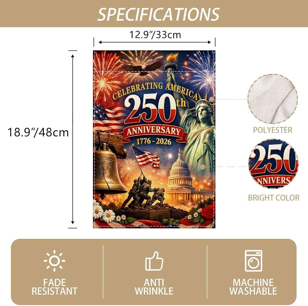 250th Anniversary USA Garden Flag 1776-2026 250 Years of Birthday America Decor 4th of July Fourth of July Patriotic Party Decorations and Supplies 12.5×18'' - Image 3