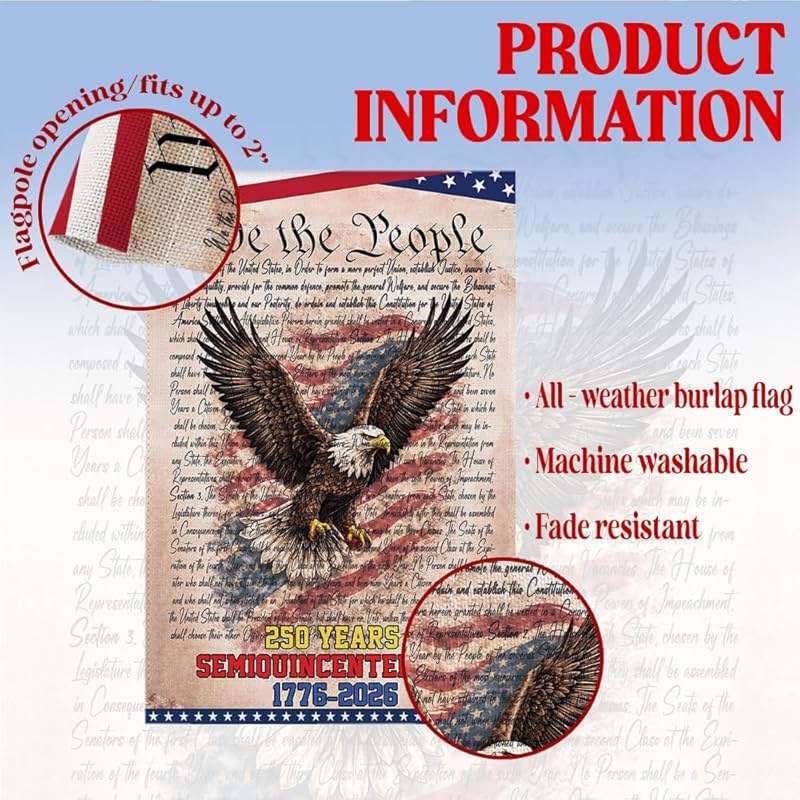 Limima We The People Flag, 250 Anniversary USA Flag, American Flags for Outside 250 Year Anniversary, 4th of July Gifts, 1776-2026 Yard Flags Outside 12x18 Inch Double Sided Outdoor Banner Decorations - Image 5
