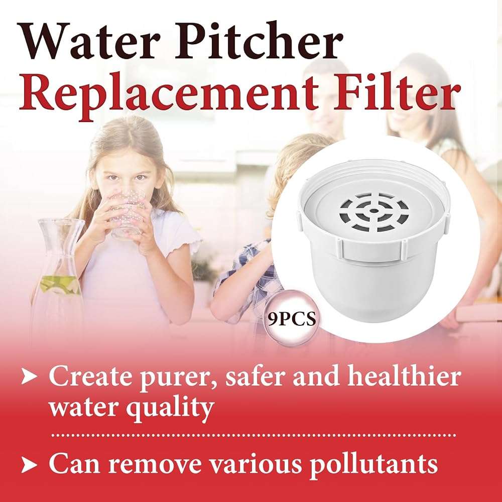 9 Pcs Water Pitcher Filters Compatible with Clearly Filtered Water Pitcher, with 1 Pre-Rinse Bag, Coconut Shell Activated Carbon, BPA-Free, Fluoride & Heavy Metals Reduction, 100 Gallon Long-Life - Image 3