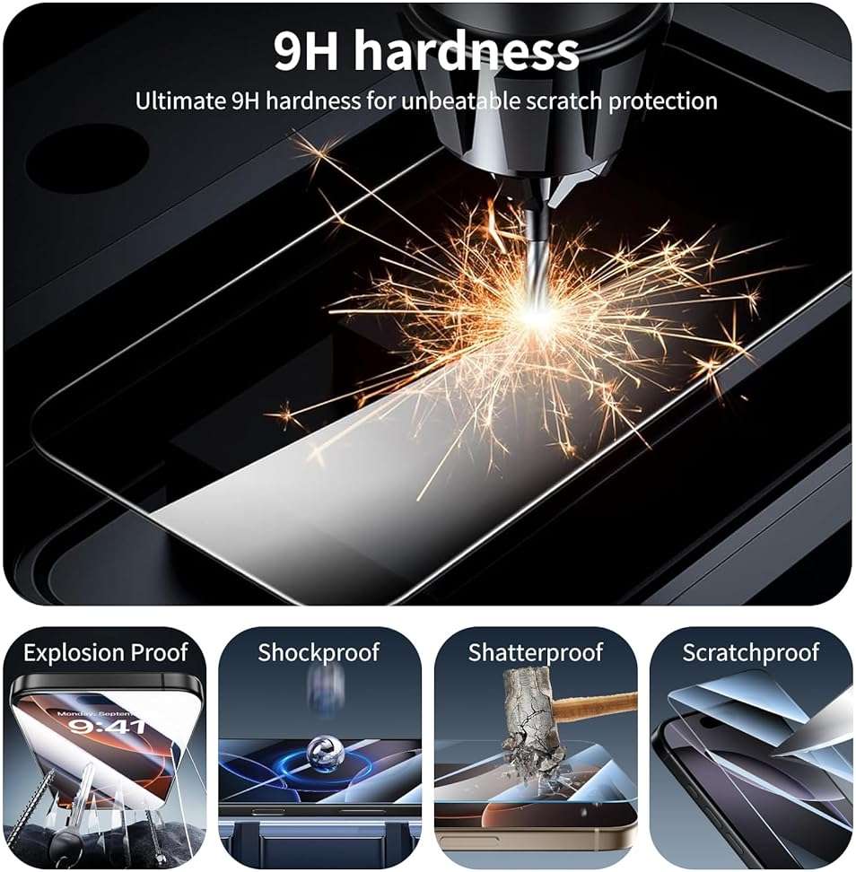 Fynorao 3+3+1-Pack, Screen Protector and Camera Lens Protector for iPhone 16e/17e with Installation Alignment Aid, Tempered Glass Film, Impact-Protection, HD, Anti-Scratch, 9H Hardness - Image 4