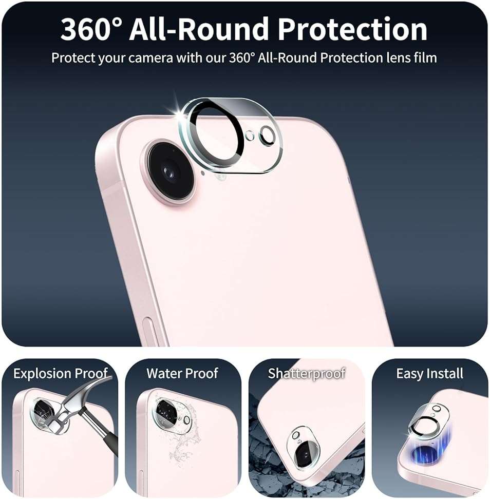 Fynorao 3+3+1-Pack, Screen Protector and Camera Lens Protector for iPhone 16e/17e with Installation Alignment Aid, Tempered Glass Film, Impact-Protection, HD, Anti-Scratch, 9H Hardness - Image 5