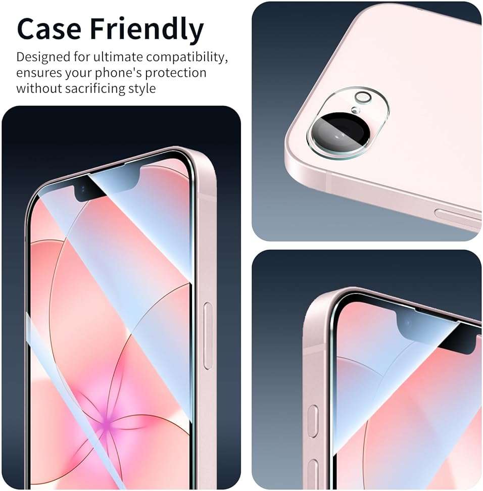 Fynorao 3+3+1-Pack, Screen Protector and Camera Lens Protector for iPhone 16e/17e with Installation Alignment Aid, Tempered Glass Film, Impact-Protection, HD, Anti-Scratch, 9H Hardness - Image 7