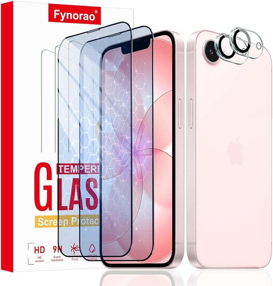 2+2-Pack Anti-Blue Light Tempered Glass Screen Protector & Camera Lens Protector for iPhone 17e/16e, Eye Protection, Gradient Colorful, 9H Hardness, HD, Anti-Scratch, Bubble Free, Case Friendly - Image 1