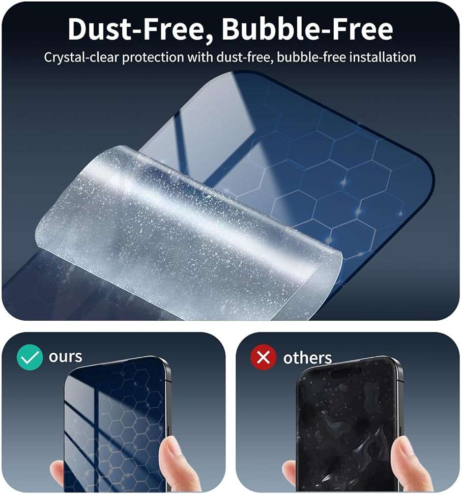 2+2-Pack Anti-Blue Light Tempered Glass Screen Protector & Camera Lens Protector for iPhone 17e/16e, Eye Protection, Gradient Colorful, 9H Hardness, HD, Anti-Scratch, Bubble Free, Case Friendly - Image 11