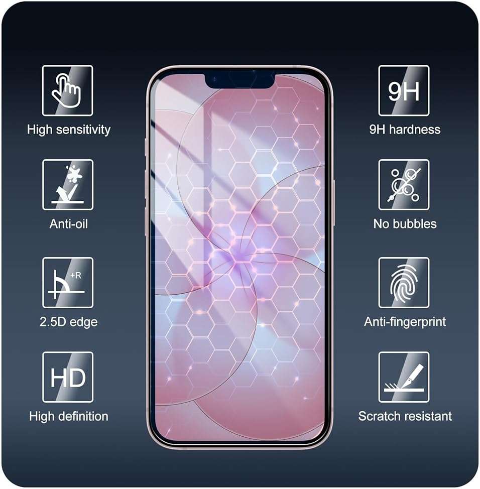 2+2-Pack Anti-Blue Light Tempered Glass Screen Protector & Camera Lens Protector for iPhone 17e/16e, Eye Protection, Gradient Colorful, 9H Hardness, HD, Anti-Scratch, Bubble Free, Case Friendly - Image 3