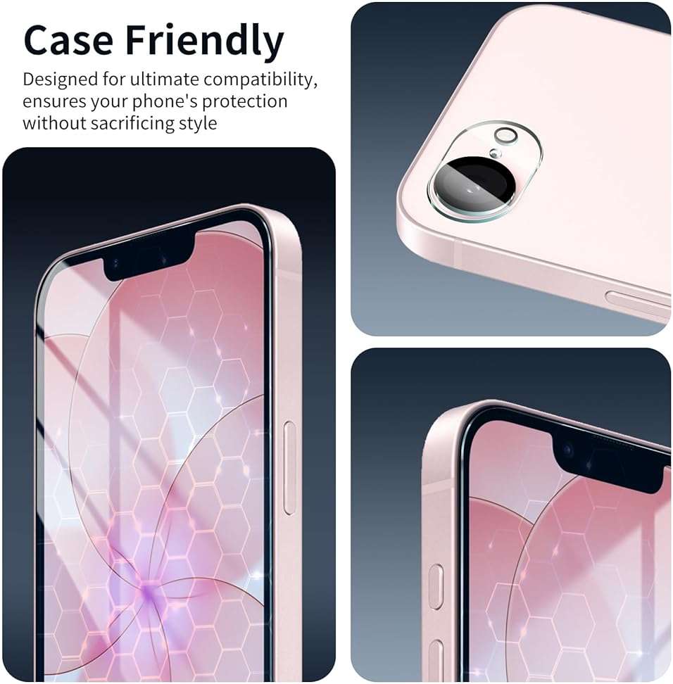 2+2-Pack Anti-Blue Light Tempered Glass Screen Protector & Camera Lens Protector for iPhone 17e/16e, Eye Protection, Gradient Colorful, 9H Hardness, HD, Anti-Scratch, Bubble Free, Case Friendly - Image 8