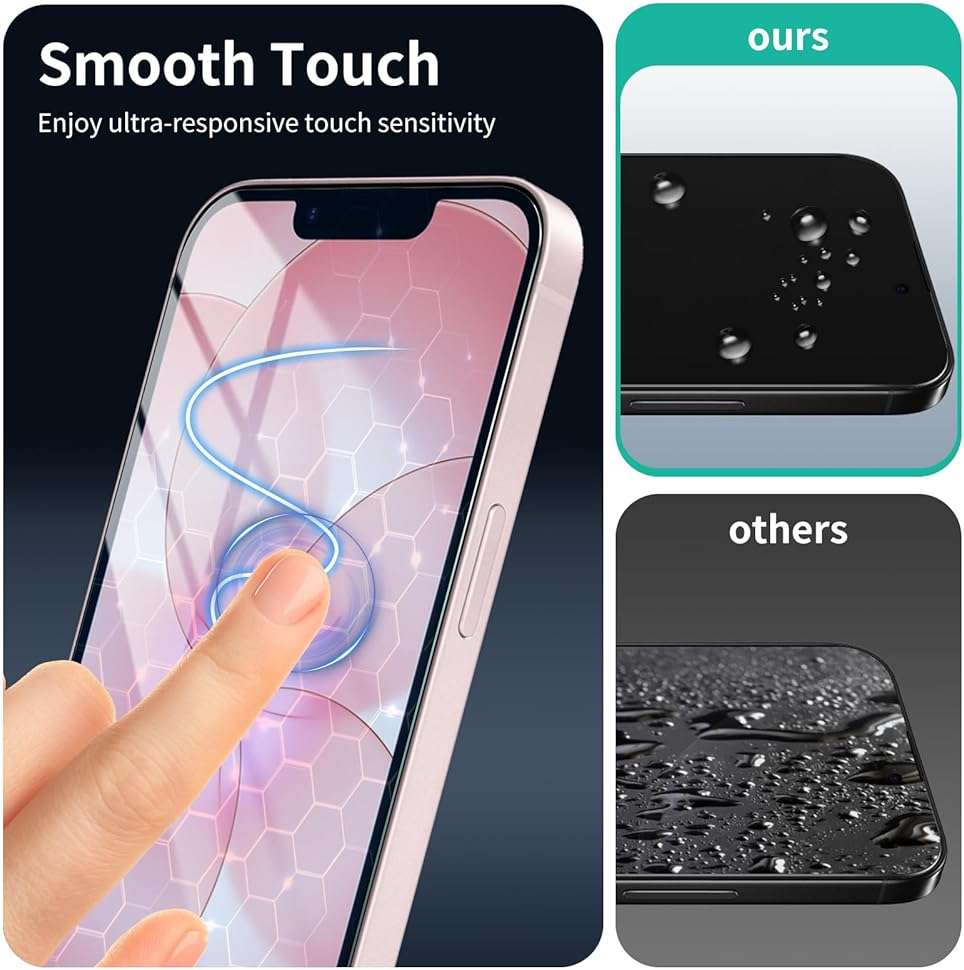 2+2-Pack Anti-Blue Light Tempered Glass Screen Protector & Camera Lens Protector for iPhone 17e/16e, Eye Protection, Gradient Colorful, 9H Hardness, HD, Anti-Scratch, Bubble Free, Case Friendly - Image 10