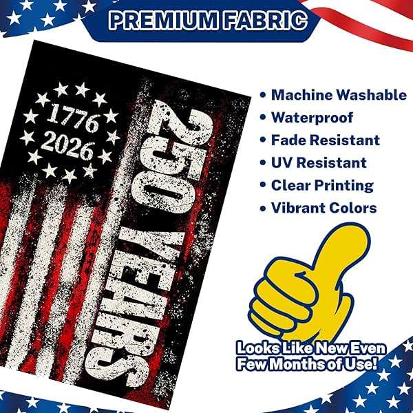 250 Anniversary Usa Garden Flags for Outside,250 Anniversary USA Flag 1776-2026 Semiquincentennial Commemorative Patriotic Yard Sign 4th of July Decorations 250 Year of Freedom Banner Double-Sided Waterproof Garden Flag with Stars Stripes 250 Year American Flag 12x18 Inch - Image 5