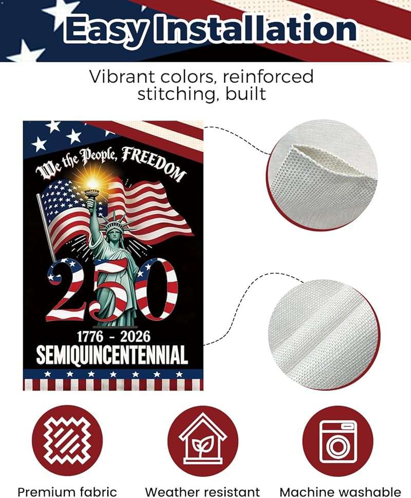 250 Years America Garden Flag, 250th Anniversary USA Patriotic 4th of July Double-Sided Waterproof Banner with Freedom Yard Sign, We The People, 1776-2026 Commemorative, 12 x 18 Inch - Image 5