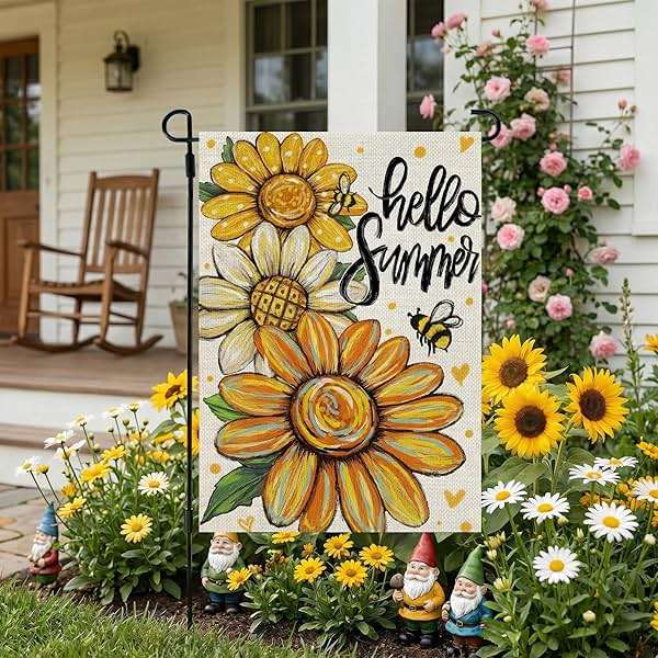 CROWNED BEAUTY Hello Summer Garden Flag Sunflowers 12x18 Inch Double Sided Small Floral Seasonal Holiday Decoration for Outside Yard - Image 2