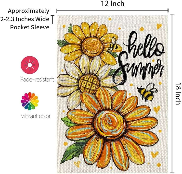 CROWNED BEAUTY Hello Summer Garden Flag Sunflowers 12x18 Inch Double Sided Small Floral Seasonal Holiday Decoration for Outside Yard - Image 3