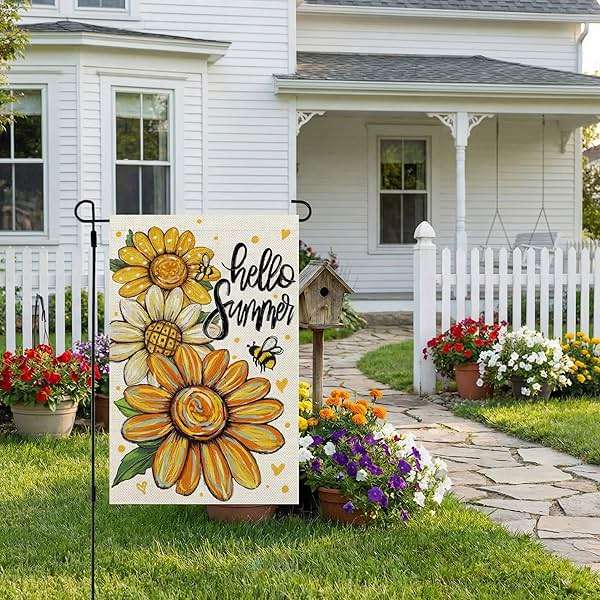 CROWNED BEAUTY Hello Summer Garden Flag Sunflowers 12x18 Inch Double Sided Small Floral Seasonal Holiday Decoration for Outside Yard - Image 4