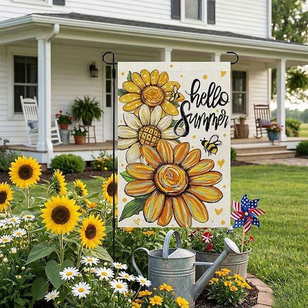 CROWNED BEAUTY Hello Summer Garden Flag Sunflowers 12x18 Inch Double Sided Small Floral Seasonal Holiday Decoration for Outside Yard - Image 5