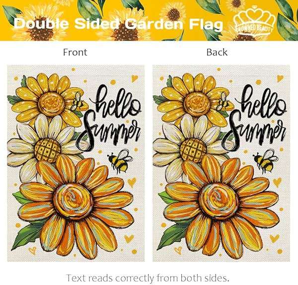 CROWNED BEAUTY Hello Summer Garden Flag Sunflowers 12x18 Inch Double Sided Small Floral Seasonal Holiday Decoration for Outside Yard - Image 7